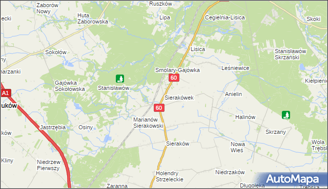 mapa Sierakówek gmina Gostynin, Sierakówek gmina Gostynin na mapie Targeo
