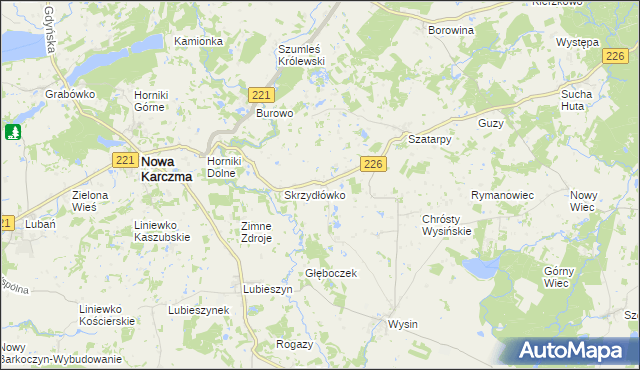 mapa Skrzydłowo gmina Nowa Karczma, Skrzydłowo gmina Nowa Karczma na mapie Targeo
