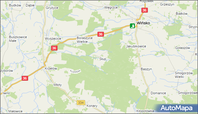 mapa Słup gmina Wińsko, Słup gmina Wińsko na mapie Targeo
