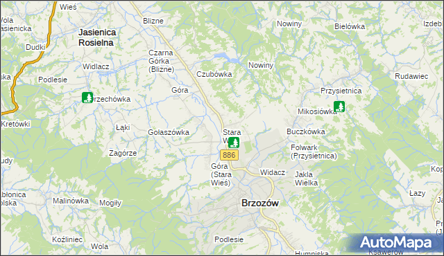 mapa Stara Wieś gmina Brzozów, Stara Wieś gmina Brzozów na mapie Targeo
