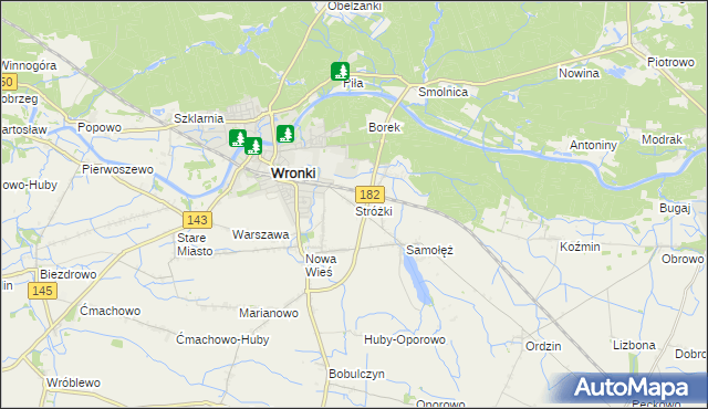 mapa Stróżki gmina Wronki, Stróżki gmina Wronki na mapie Targeo