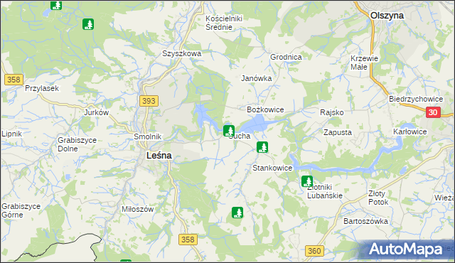 mapa Sucha gmina Leśna, Sucha gmina Leśna na mapie Targeo