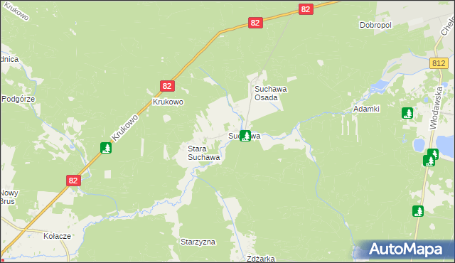 mapa Suchawa gmina Wyryki, Suchawa gmina Wyryki na mapie Targeo