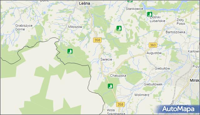mapa Świecie gmina Leśna, Świecie gmina Leśna na mapie Targeo