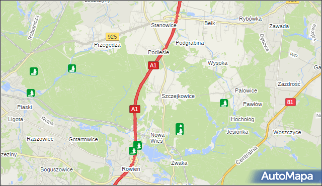 mapa Szczejkowice, Szczejkowice na mapie Targeo
