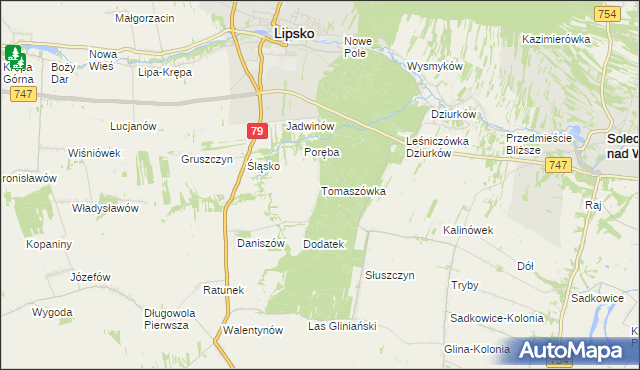 mapa Tomaszówka gmina Lipsko, Tomaszówka gmina Lipsko na mapie Targeo