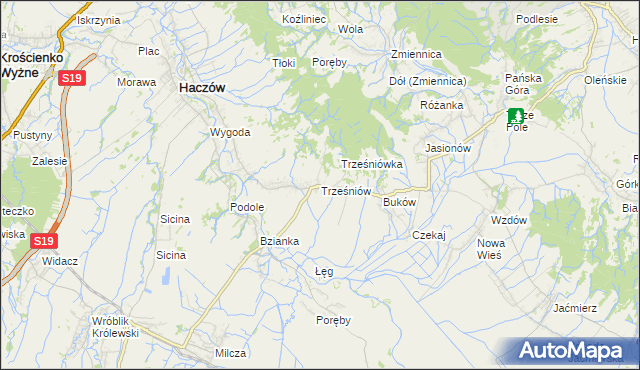 mapa Trześniów gmina Haczów, Trześniów gmina Haczów na mapie Targeo