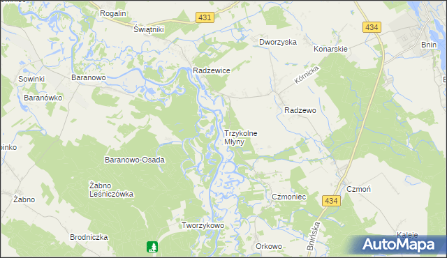 mapa Trzykolne Młyny, Trzykolne Młyny na mapie Targeo