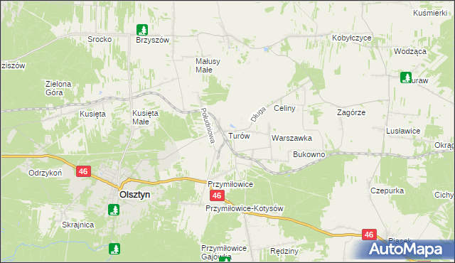 mapa Turów gmina Olsztyn, Turów gmina Olsztyn na mapie Targeo