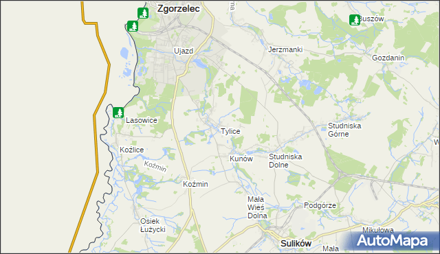 mapa Tylice gmina Zgorzelec, Tylice gmina Zgorzelec na mapie Targeo