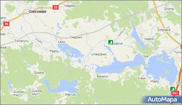 mapa Unieszewo, Unieszewo na mapie Targeo