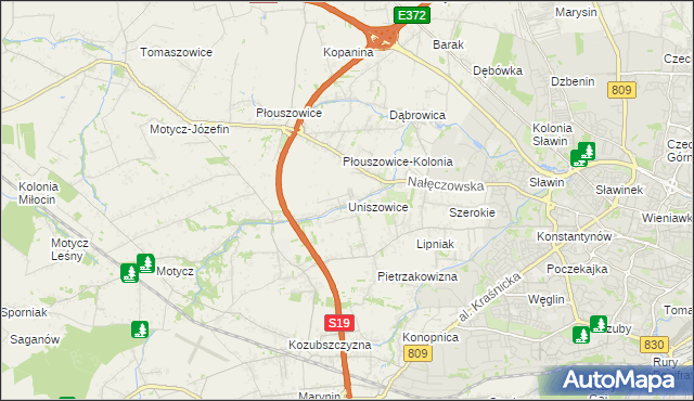 mapa Uniszowice, Uniszowice na mapie Targeo