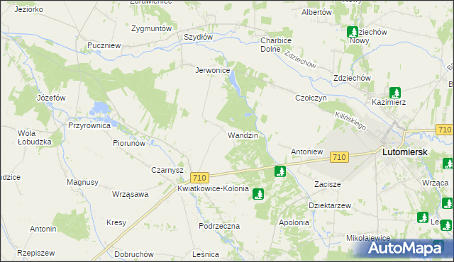 mapa Wandzin gmina Wodzierady, Wandzin gmina Wodzierady na mapie Targeo