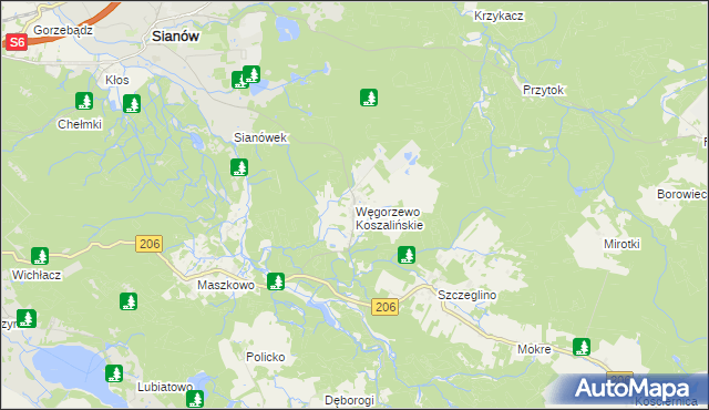 mapa Węgorzewo Koszalińskie, Węgorzewo Koszalińskie na mapie Targeo
