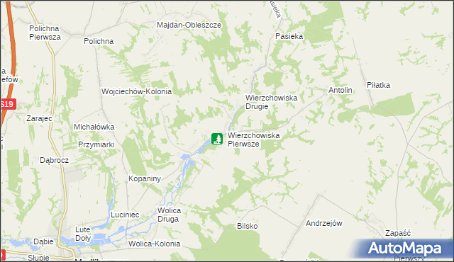 mapa Wierzchowiska Pierwsze gmina Modliborzyce, Wierzchowiska Pierwsze gmina Modliborzyce na mapie Targeo