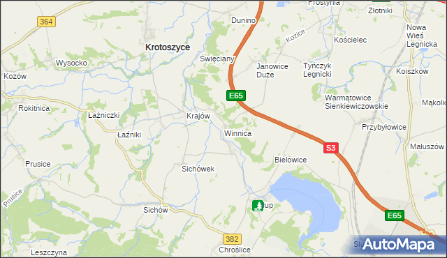 mapa Winnica gmina Krotoszyce, Winnica gmina Krotoszyce na mapie Targeo