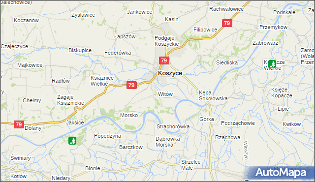 mapa Witów gmina Koszyce, Witów gmina Koszyce na mapie Targeo