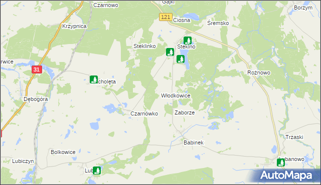 mapa Włodkowice, Włodkowice na mapie Targeo