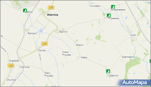 mapa Wójcin gmina Warnice, Wójcin gmina Warnice na mapie Targeo