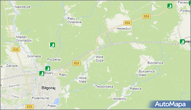 mapa Wola Duża gmina Biłgoraj, Wola Duża gmina Biłgoraj na mapie Targeo