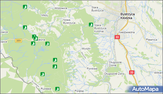 mapa Wyszki gmina Bystrzyca Kłodzka, Wyszki gmina Bystrzyca Kłodzka na mapie Targeo