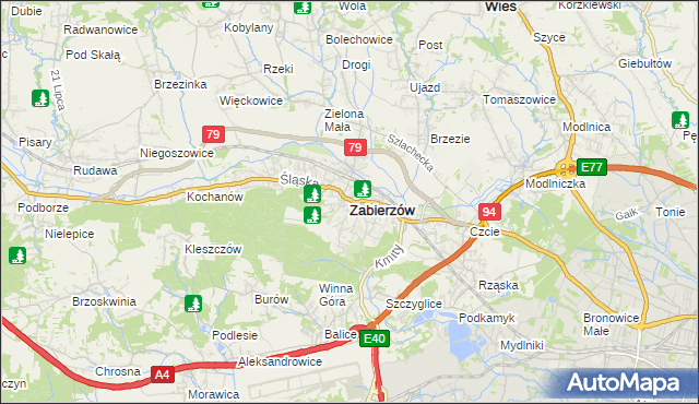 mapa Zabierzów powiat krakowski, Zabierzów powiat krakowski na mapie Targeo