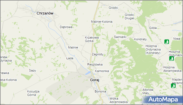mapa Zagrody gmina Goraj, Zagrody gmina Goraj na mapie Targeo