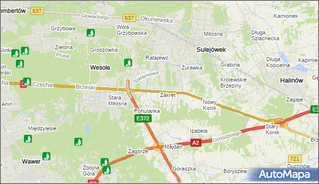 mapa Zakręt gmina Wiązowna, Zakręt gmina Wiązowna na mapie Targeo