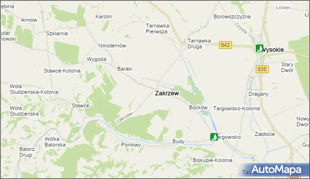 mapa Zakrzew powiat lubelski, Zakrzew powiat lubelski na mapie Targeo