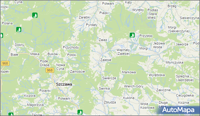 mapa Zalesie gmina Kamienica, Zalesie gmina Kamienica na mapie Targeo