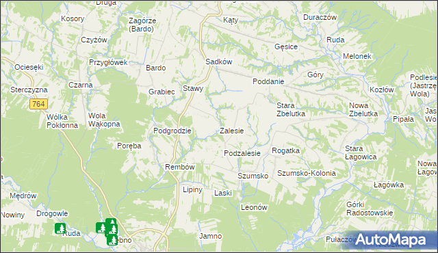 mapa Zalesie gmina Raków, Zalesie gmina Raków na mapie Targeo