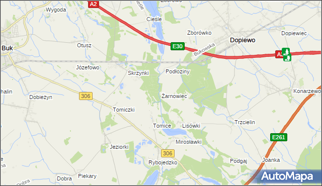 mapa Żarnowiec gmina Dopiewo, Żarnowiec gmina Dopiewo na mapie Targeo