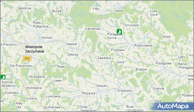 mapa Zawadka gmina Strzyżów, Zawadka gmina Strzyżów na mapie Targeo