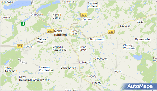 mapa Zimne Zdroje gmina Nowa Karczma, Zimne Zdroje gmina Nowa Karczma na mapie Targeo