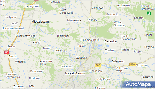 mapa Żuków gmina Sochaczew, Żuków gmina Sochaczew na mapie Targeo