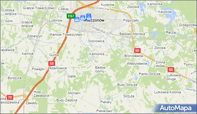 mapa Adamówek gmina Mszczonów, Adamówek gmina Mszczonów na mapie Targeo
