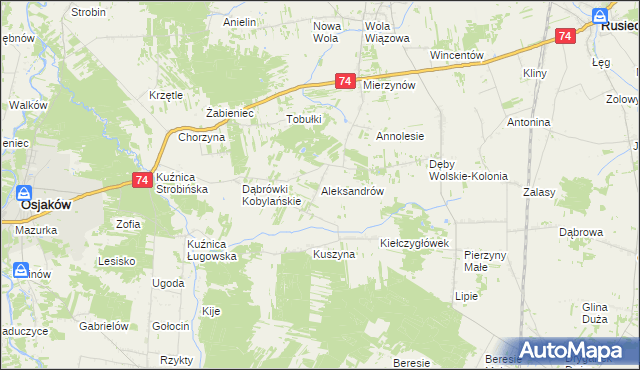 mapa Aleksandrów gmina Rusiec, Aleksandrów gmina Rusiec na mapie Targeo