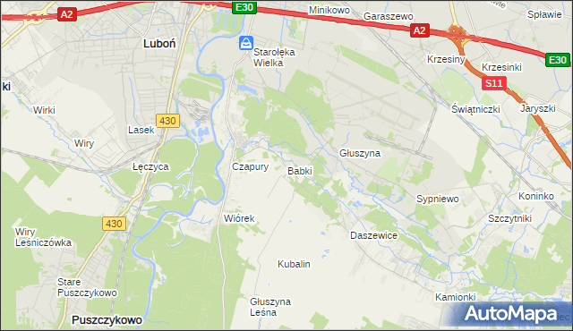 mapa Babki gmina Mosina, Babki gmina Mosina na mapie Targeo