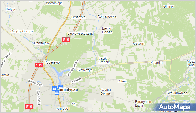 mapa Baciki Średnie, Baciki Średnie na mapie Targeo