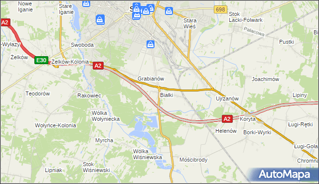 mapa Białki gmina Siedlce, Białki gmina Siedlce na mapie Targeo
