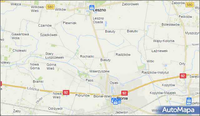 mapa Białuty gmina Błonie, Białuty gmina Błonie na mapie Targeo