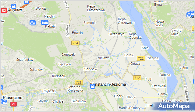 mapa Bielawa gmina Konstancin-Jeziorna, Bielawa gmina Konstancin-Jeziorna na mapie Targeo