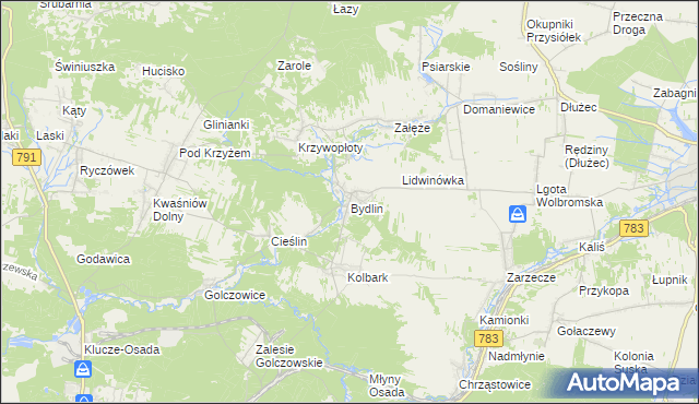 mapa Bydlin, Bydlin na mapie Targeo