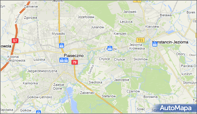 mapa Chylice gmina Piaseczno, Chylice gmina Piaseczno na mapie Targeo