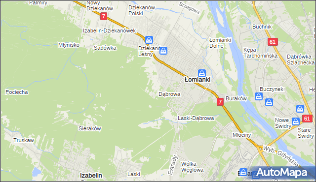 mapa Dąbrowa gmina Łomianki, Dąbrowa gmina Łomianki na mapie Targeo
