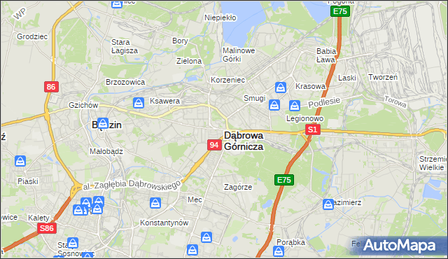 mapa Dąbrowa Górnicza, Dąbrowa Górnicza na mapie Targeo