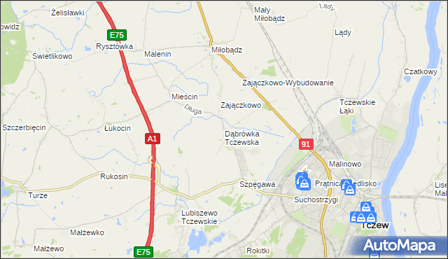 mapa Dąbrówka Tczewska, Dąbrówka Tczewska na mapie Targeo