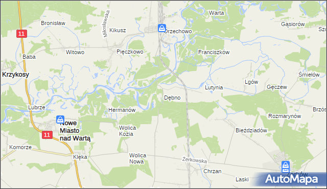 mapa Dębno gmina Nowe Miasto nad Wartą, Dębno gmina Nowe Miasto nad Wartą na mapie Targeo