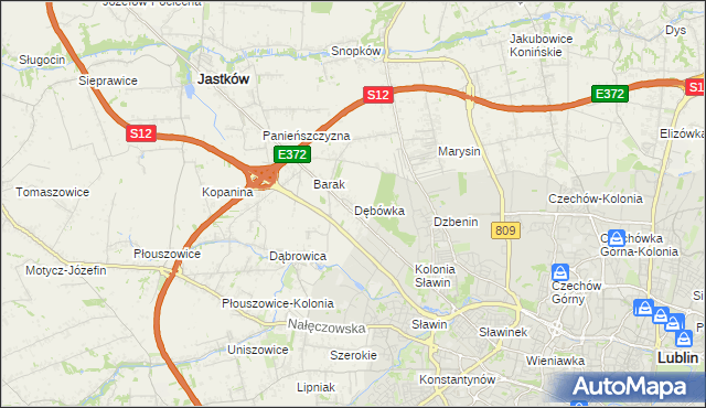 mapa Dębówka gmina Jastków, Dębówka gmina Jastków na mapie Targeo