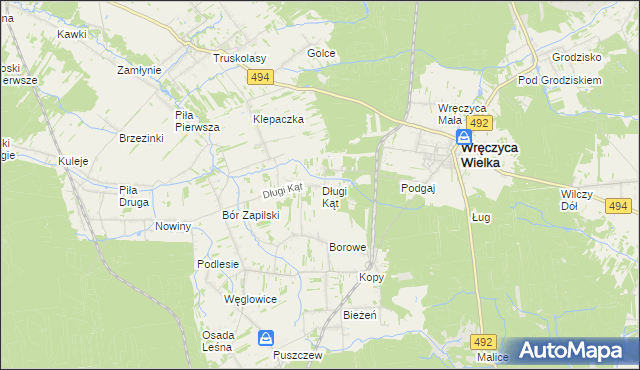 mapa Długi Kąt gmina Wręczyca Wielka, Długi Kąt gmina Wręczyca Wielka na mapie Targeo